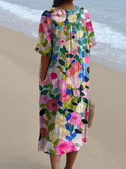 Colorful Spring Floral Garden Printed Women's Flowy Dress RD007