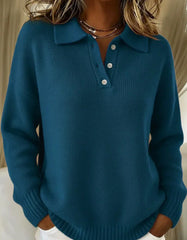 Classic Polo Neck Button-Down Solid Color Sweater Top 1414