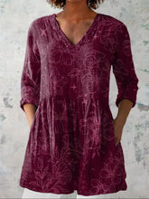 Morning Glory Floral Pattern Printed Women's Casual Linen V-Neck Shirt
