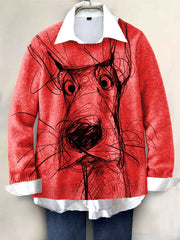 Cute Dog Hand-painted Art Print Knit Pullover Sweater RM001