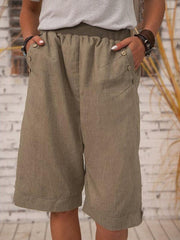 Casual Pocket Solid Color Loose Shorts