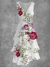 Elegant Floral Print Sleeveless V Neck Vintage Midi Dress