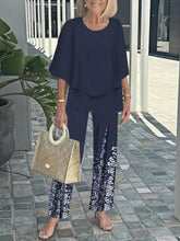 Navy 3/4 Sleeve Round Neck Two Piece Set