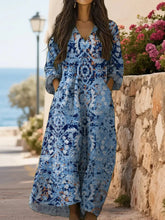Floral Pattern V-Neck Multicolor Maxi Dress