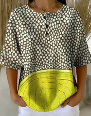 Abstract Polka Dot Print Crew Neck Half Sleeve Casual Shirt