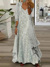Abstract V-neck 3/4 Sleeves Two Pieces Maxi Dress