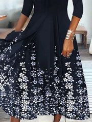 Casual Elegant Floral V Neck Daily Loose 3/4 Sleeves Lightweight Maxi Dress