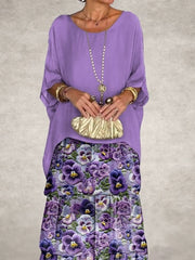 Crew Neck Vacation Loose Floral Maxi Dress