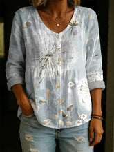 Dandelion Decorative Pattern Linen And Cotton Elegant Shirt