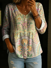 Floral Pattern Art Print Cotton And Linen Casual Shirt