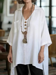Casual Loose Plain Button Shirt Collar Blouse