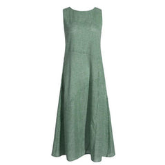 Casual Striped Crew Neck Sleeveless Cotton Midi Fit Dress