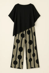 Asymmetric Hemmed Shirt And Striped Pants Two Piece Set