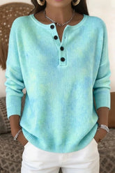 Casual Ombre Henley Collar Long Sleeve Sweater