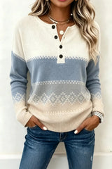 Casual Geometric Henley Collar Long Sleeve Sweater