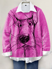 Cute Dog Hand-painted Art Print Knit Pullover Sweater RM001