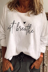 Alphabet Print Crew Neck Long Sleeves Shirts & Tops