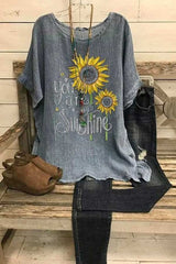 Floral Print Round Neck Short Sleeves T-shirt