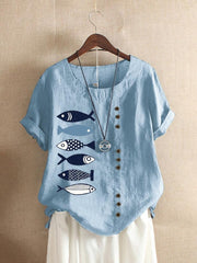 Animal Print O-neck Short Sleeves T-shirt