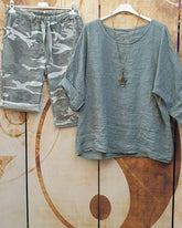 Camouflage Casual Summer Half Sleeves Two Piece Suit