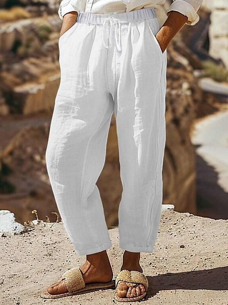 Drawstring Pocket Cotton Casual Pants