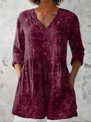 Morning Glory Floral Pattern Printed Women's Casual Linen V-Neck Shirt