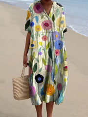 Oil Painting Spring Field Art Printed Women's Flowy Dress RD001