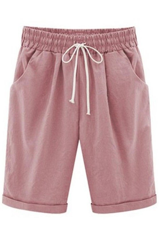 Plain with Pockets Sashes Holiday Loose Shorts