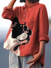 Decorative Pattern of French Bulldog Wearing Sunglasses On Red Background Casual Cotton RB009 Linen Shirt