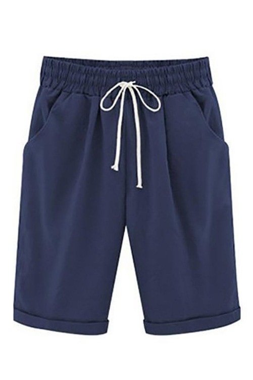Plain with Pockets Sashes Holiday Loose Shorts