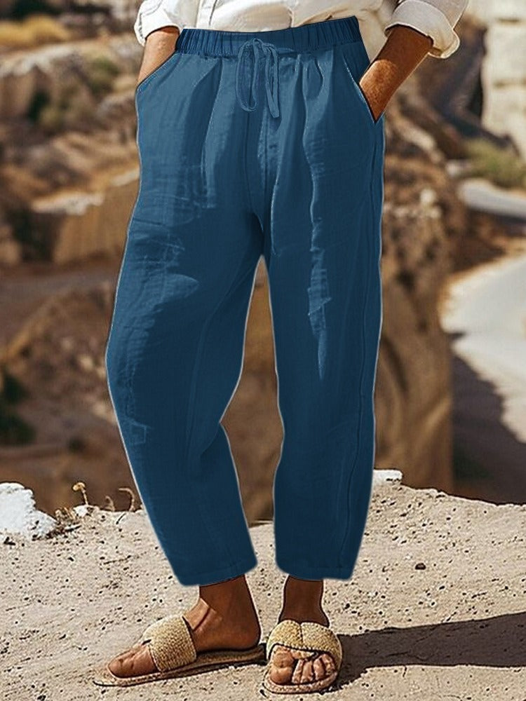 Drawstring Pocket Cotton Casual Pants