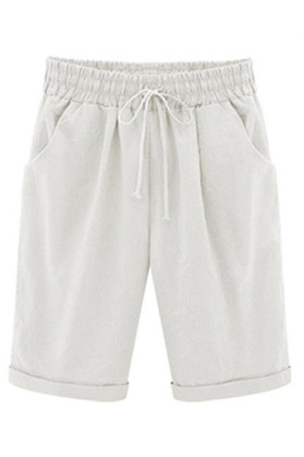 Plain with Pockets Sashes Holiday Loose Shorts