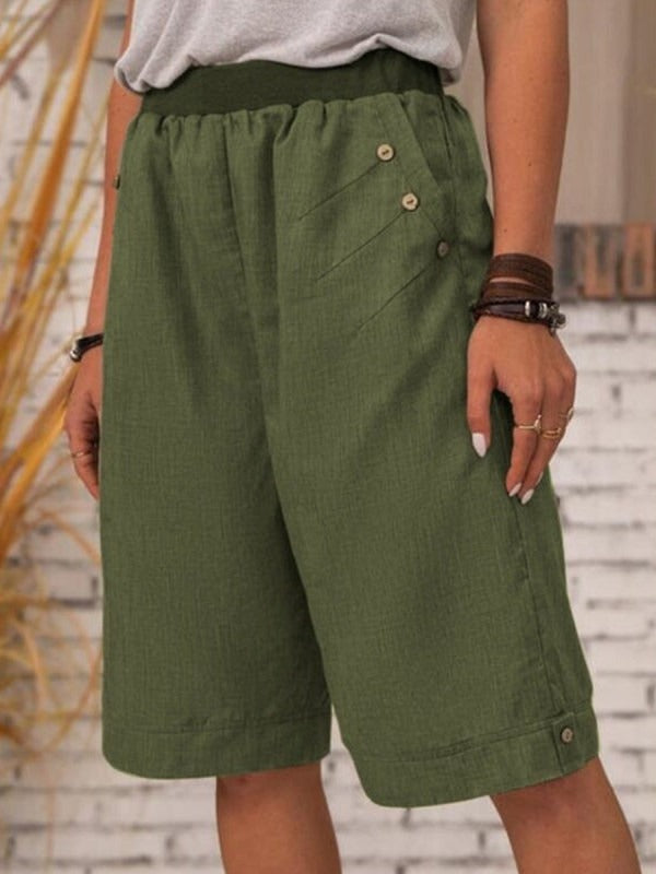 Casual Pocket Solid Color Loose Shorts