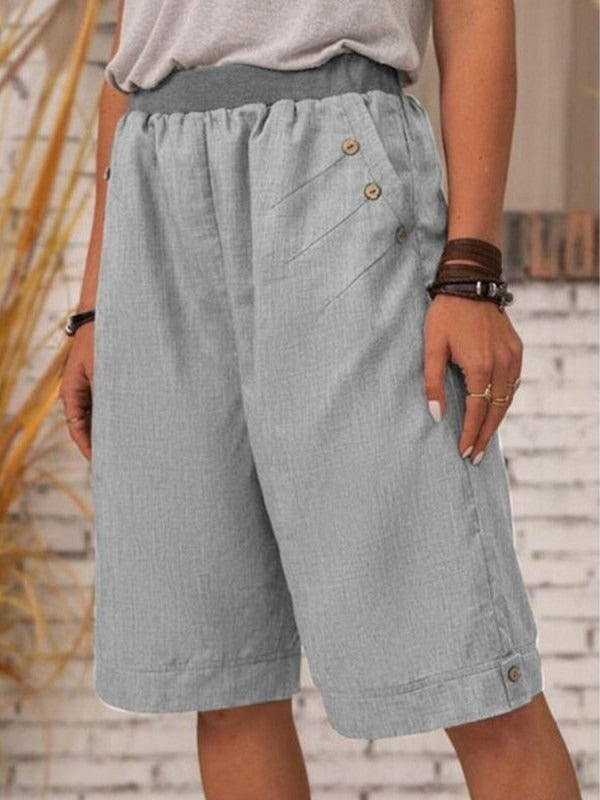 Casual Pocket Solid Color Loose Shorts