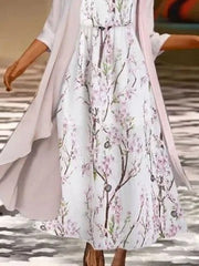 Floral Casual Short Sleeve Woven Two-Piece Maxi Dress