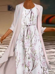 Floral Casual Short Sleeve Woven Two-Piece Maxi Dress