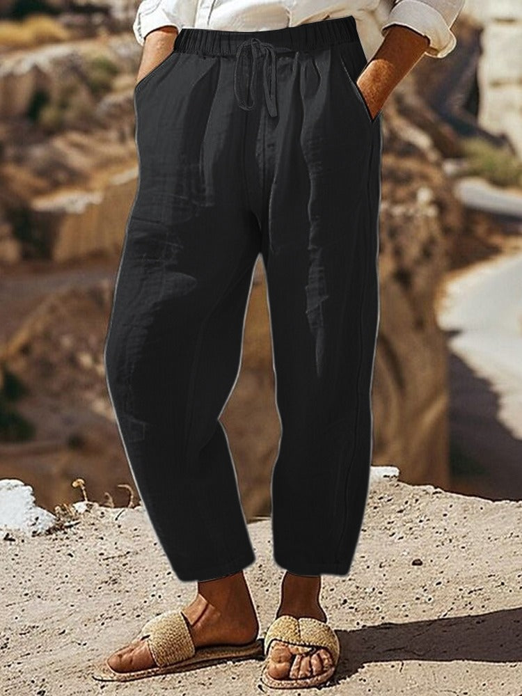 Drawstring Pocket Cotton Casual Pants