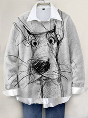 Cute Dog Hand-painted Art Print Knit Pullover Sweater RM001