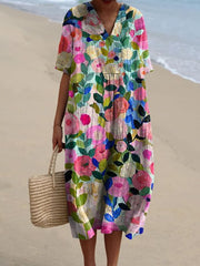 Colorful Spring Floral Garden Printed Women's Flowy Dress RD007