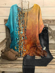 Colorful Casual Graphic Round Neck Half Sleeve Splicing Blouse
