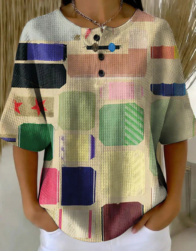 Color Block Crew Neck Half Sleeve Casual Shirt