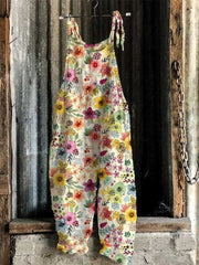 Multicolor Retro Floral Print casual jumpsuit