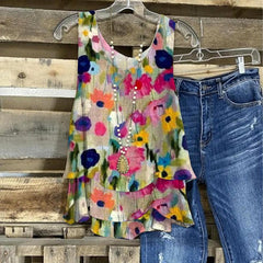 Multicolor Romantic Floral Print Sleeveless Tank Top