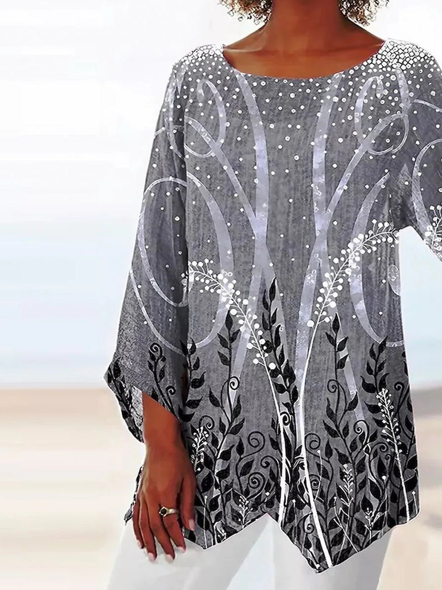 Grey Scoop Neck Long Sleeve Shirt