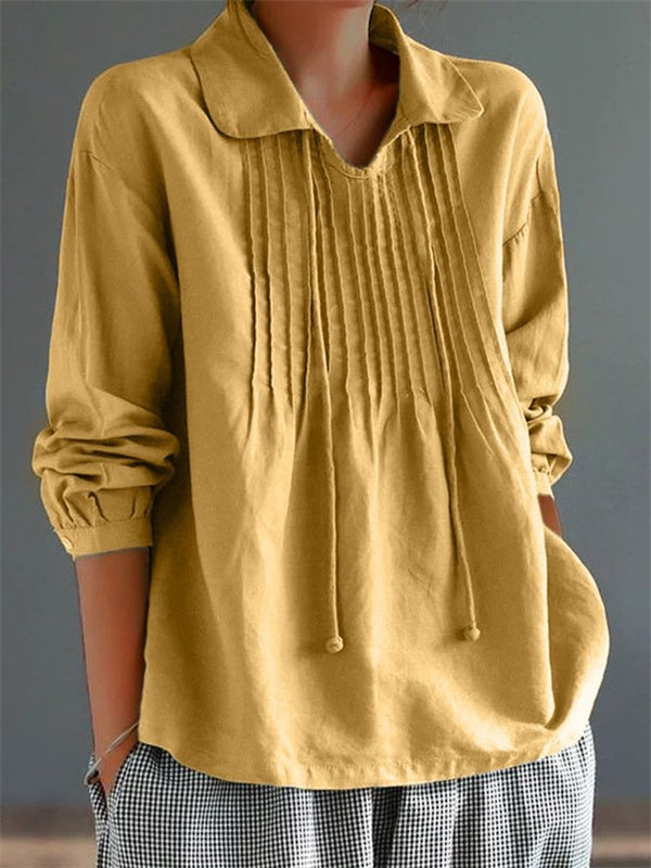 Floral Print Notched Long Sleeve Loose Blouse