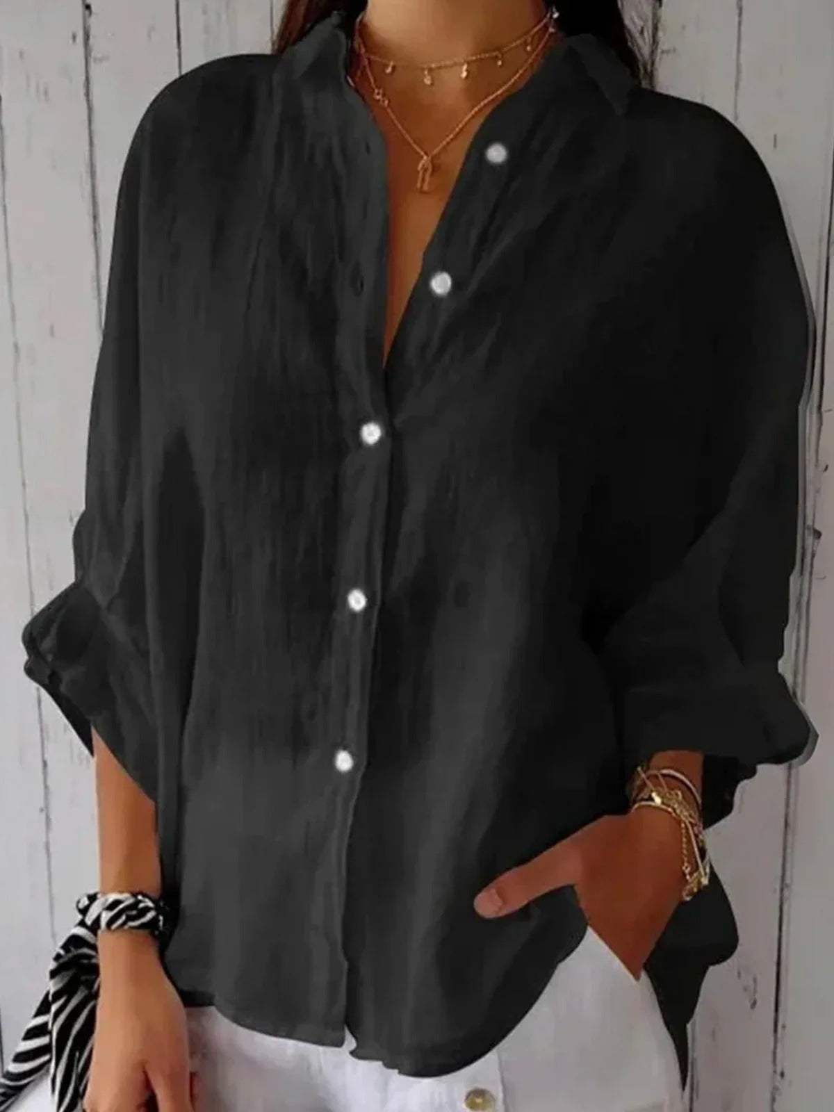 Cotton Plain Buckle Shirt Collar Half Sleeve White Shirt