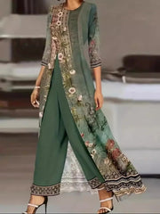 Jersey Floral Daily Going Out Two Piece Set Long Sleeve Casual Spring/Fall Top Pants Matching Set