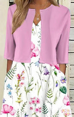 Casual Elegant Fashion Floral Pocket Half Sleeve V Neck Two Piece Dress