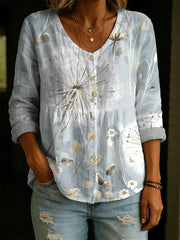 Dandelion Decorative Pattern Linen And Cotton Elegant Shirt