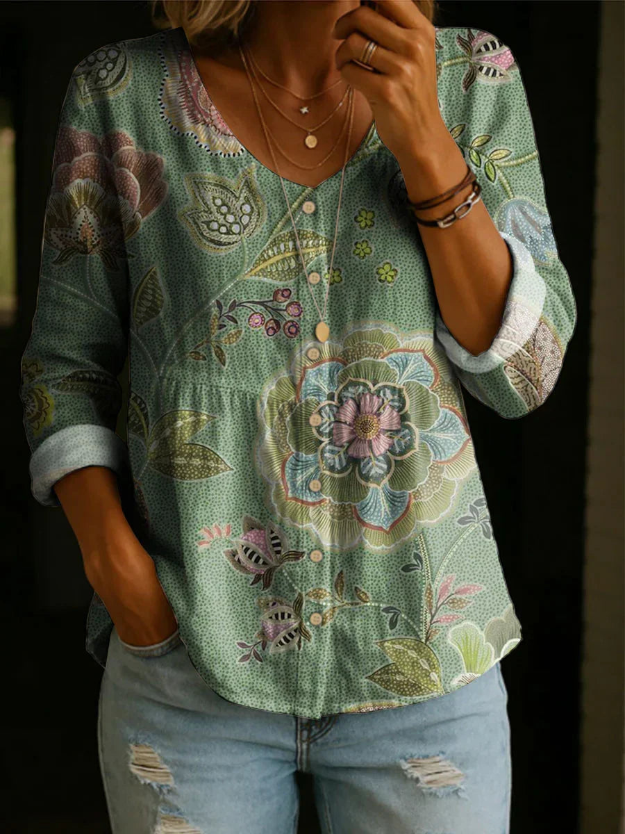 Floral Pattern Art Print Casual Cotton Shirt